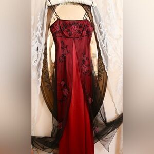 Vintage Morgan & Co Linda Bernell Beaded Rose Mesh Tulle Overlay Dress